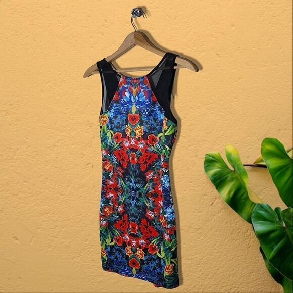 Forever 21 Tropical Floral Mesh Detail Bodycon Mini Dress - Picture 2 of 10